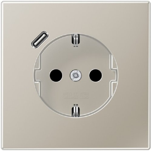 Розетка с заземлением +1хUSB тип C без рамки Jung LS990 metal 1-м. сталь картинка